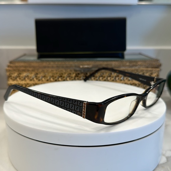 Fendi - Rx - Eyeglass Frames - Crystal Temple Accents/Etched Fendi Logo Arms EUC - Picture 1 of 16